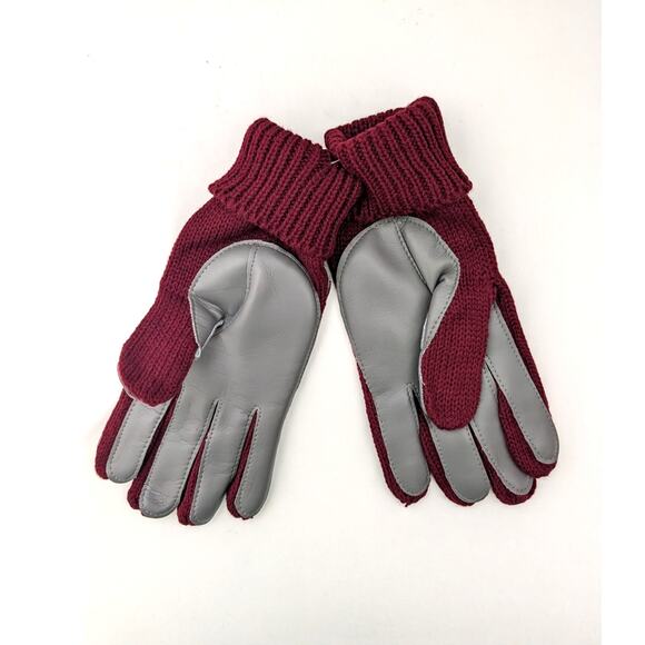Vtg English Village Ladies Acrylic Knit Driving Gloves Gray Burgundy M/L Sears - Picture 2 of 8